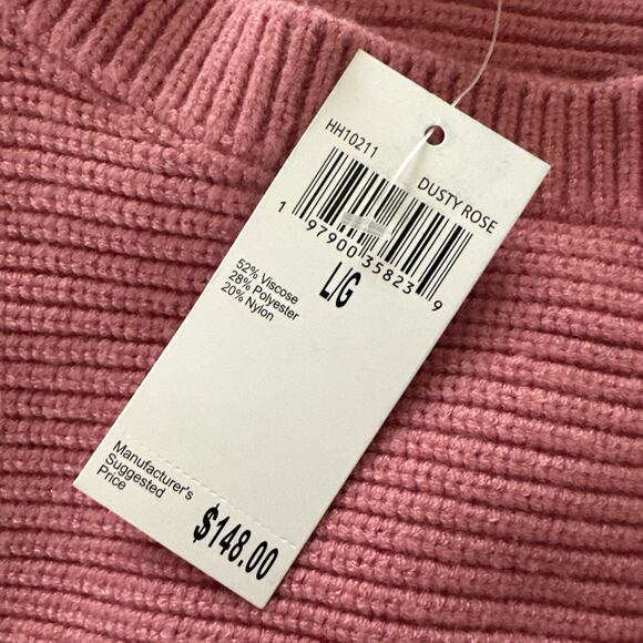 HOUSE OF HARLOW 1960 Womens Sweater Large Pink Ribbed Knit Cropped Preppy Casual - Picture 2 of 12